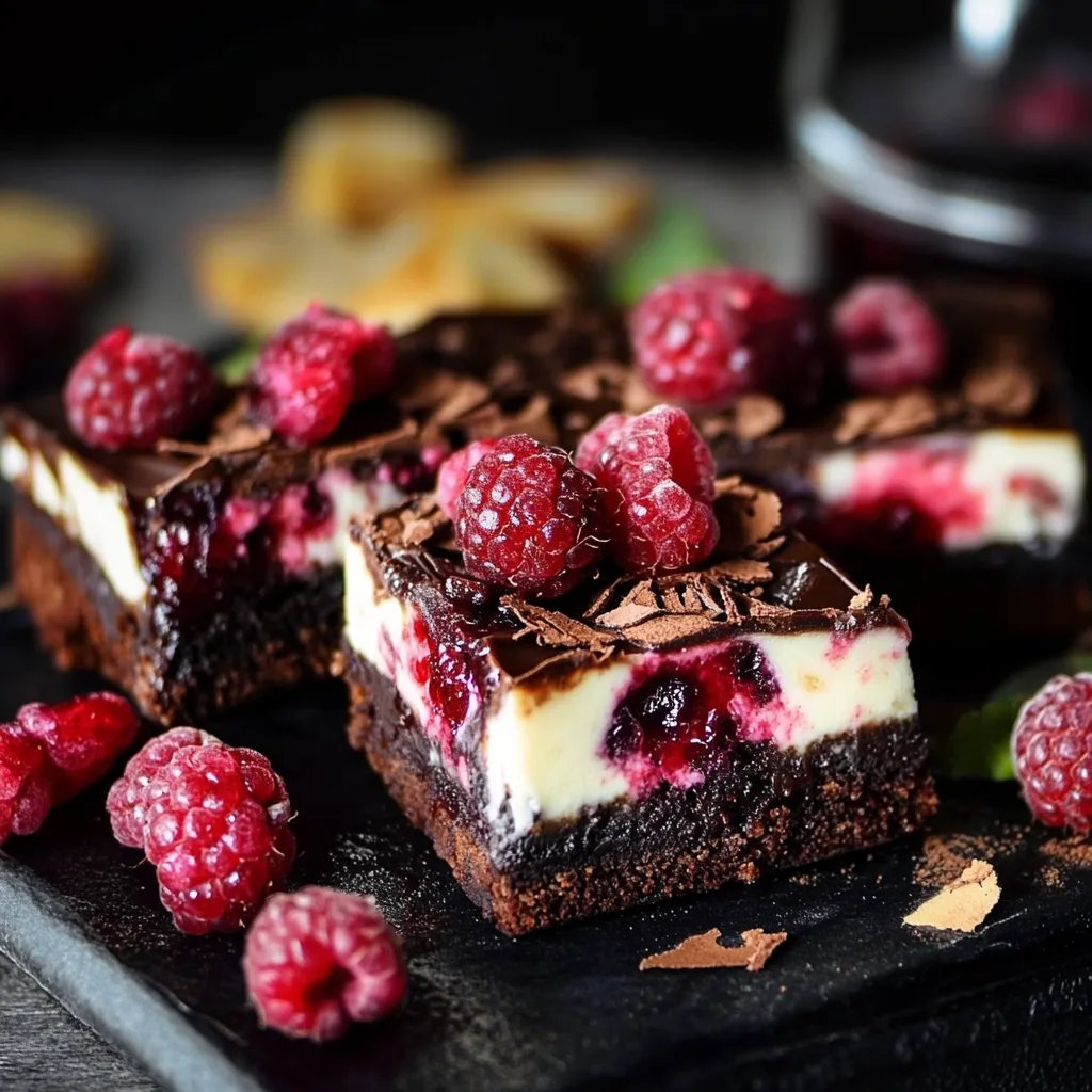 Brownies mit Cheesecake und Himbeeren