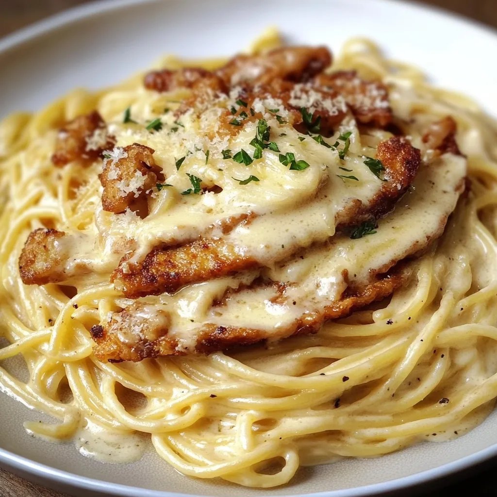 Knuspriges Hähnchen mit cremiger Pasta