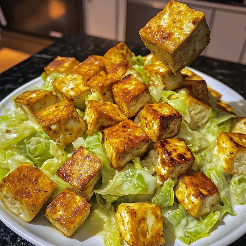 Veganer Sahne-Wirsing mit würzigem Tofu