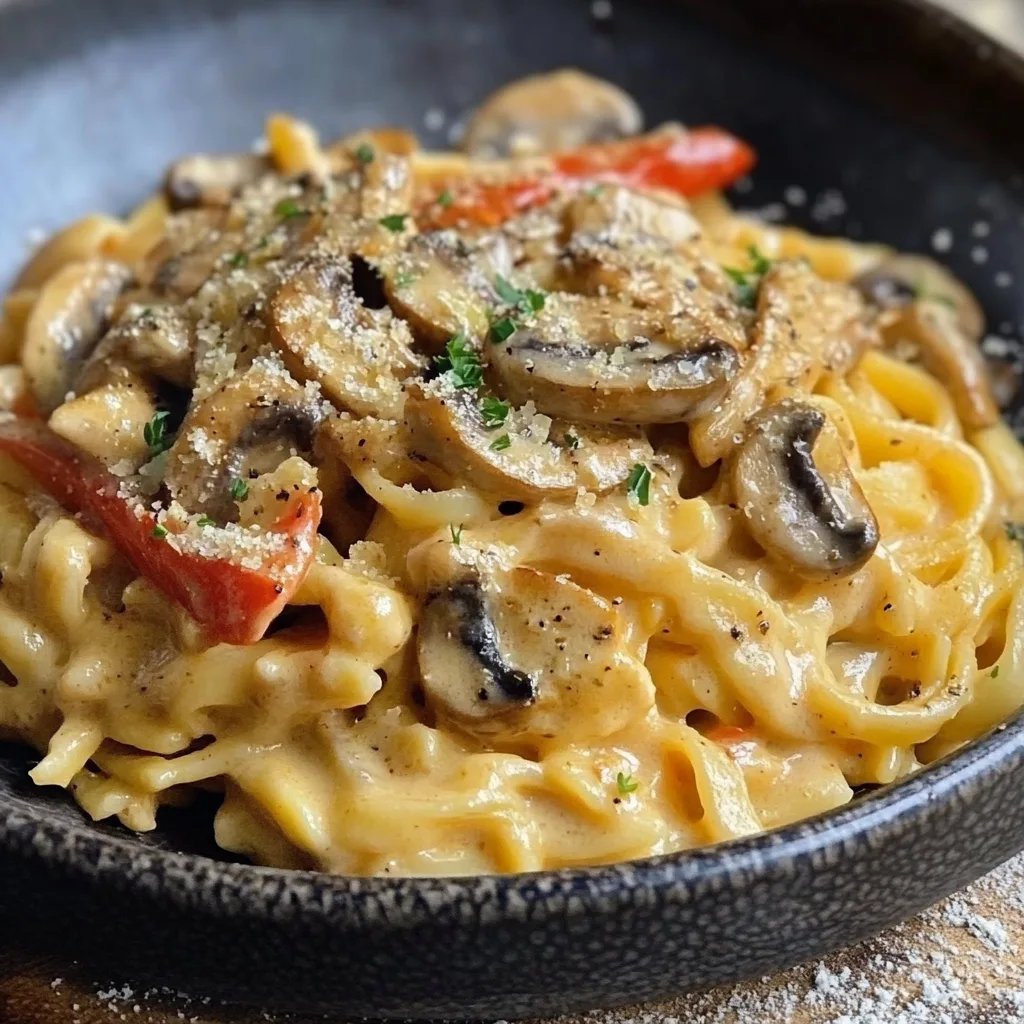 Paprika Spätzle mit Champignons