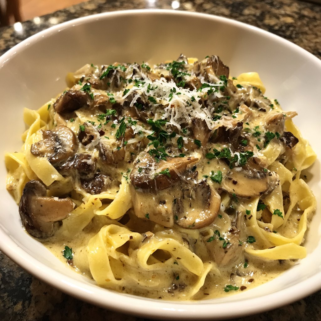 Tagliatelle mit Pilzrahm