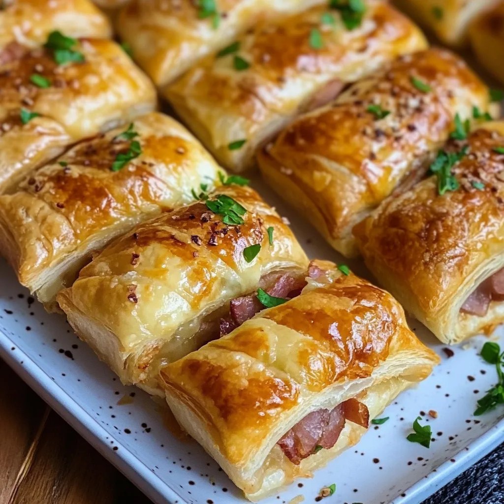 Blätterteigkissen gefüllt mit Schinken und Käse