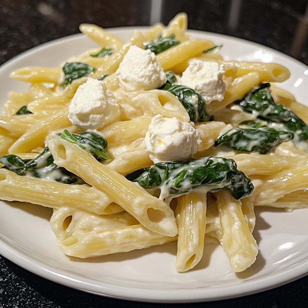 Penne mit Spinat und Ricotta
