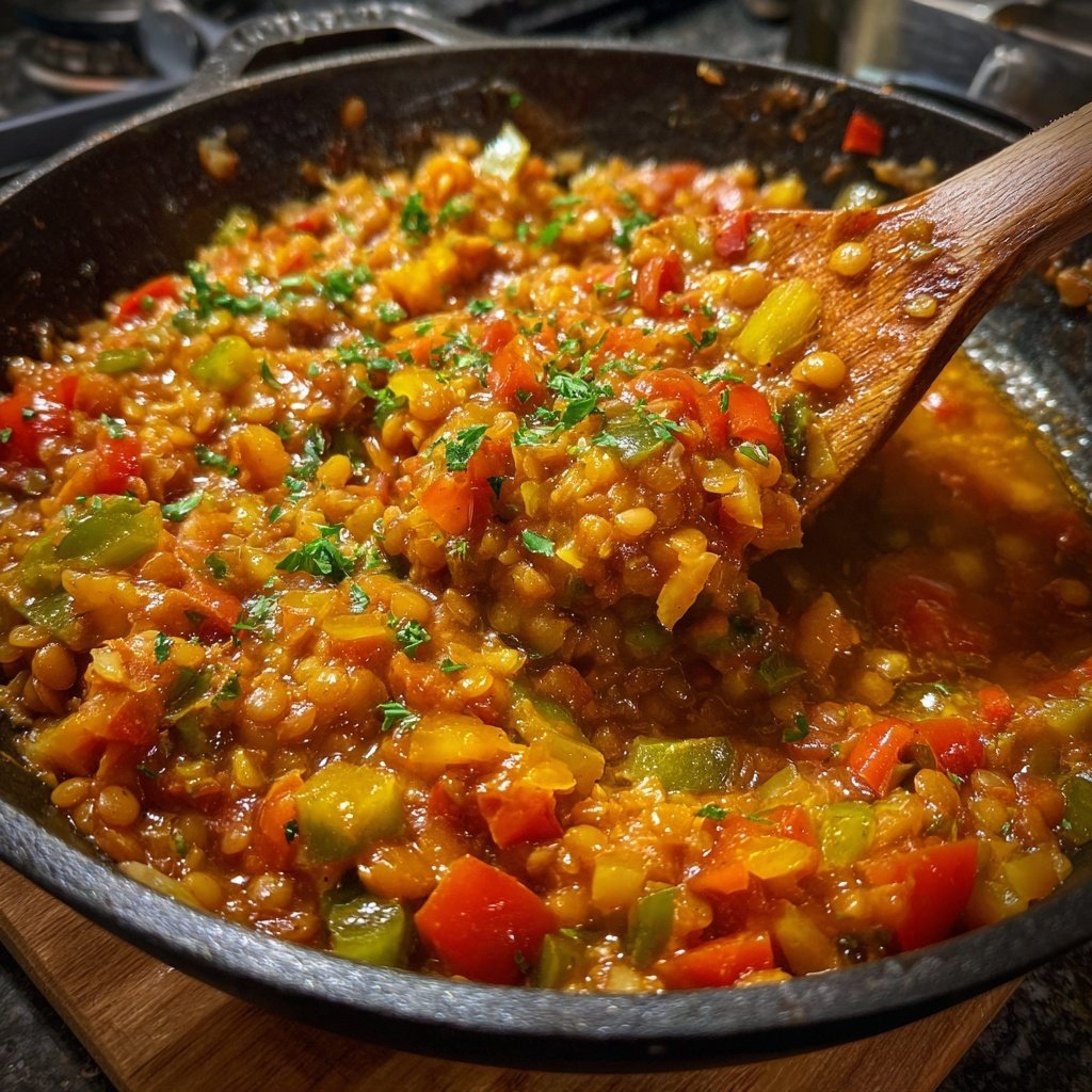 Vegetarisches Abendessen mit Linsenpfanne